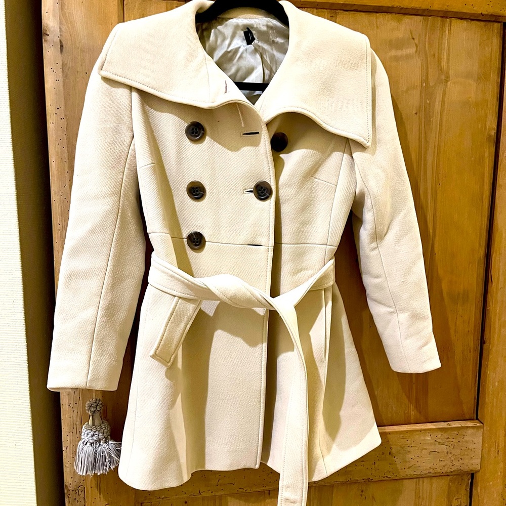 J crew cream wool mini trench coat